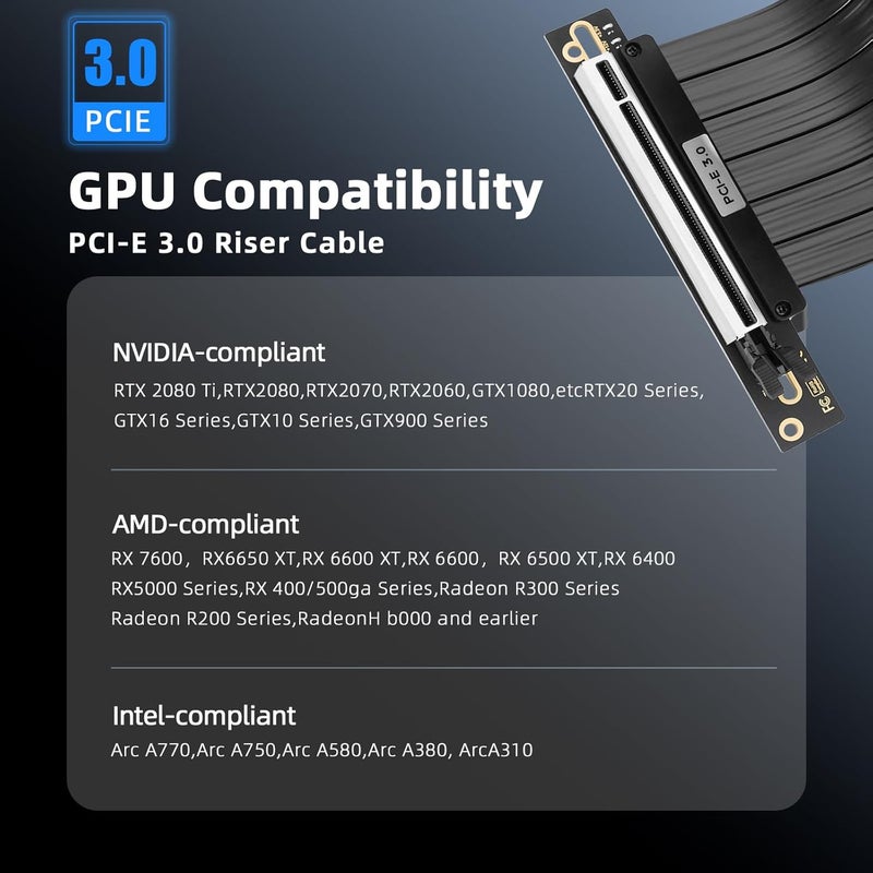 BTBcoin كابل ريسر PCIe 3.0 x16 بطول 200 مم - متوافق مع RTX 3070/3060/GTX 1660 كابل تمديد GPU عالي السرعة، موصل بزاوية 90° لبطاقة الرسوميات للألعاب مع درع EMI احترافي - Image 2